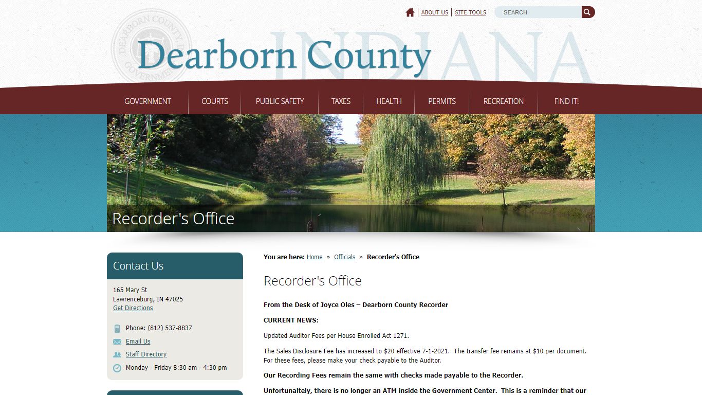 Recorder's Office / Dearborn County, Indiana